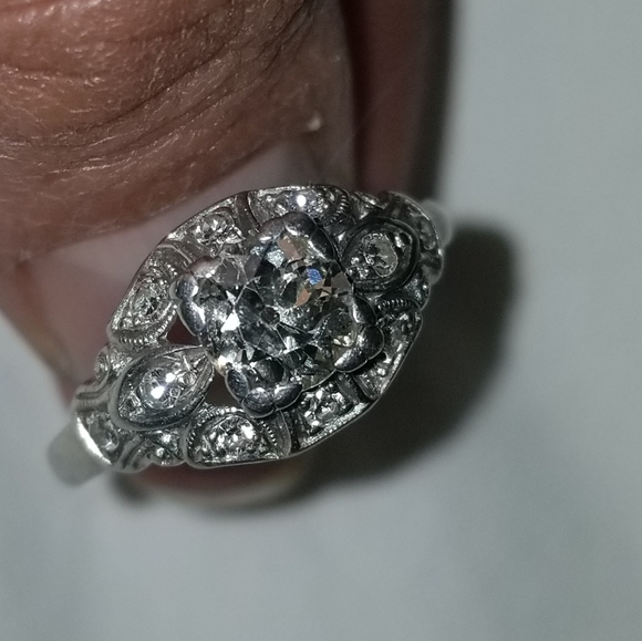 Super sale! Antique Platinum art deco European old mined diamond engagement ring - Picture 3 of 16